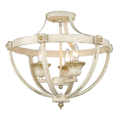 Golden Lighting Jules 3-light Semi-Flush Mount in Antique Ivory