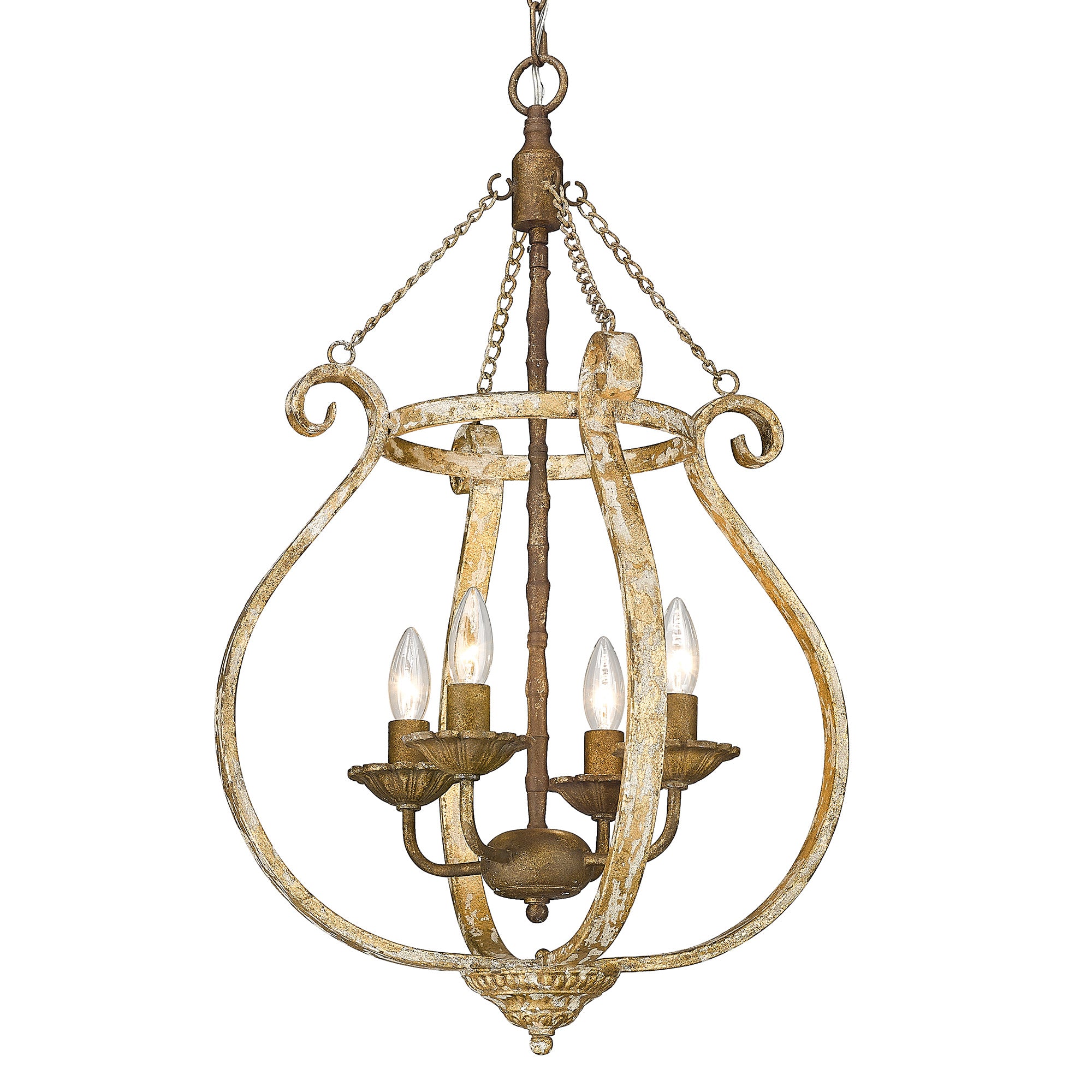 Delphine 4 Light Pendant in Burnished Chestnut with Vintage Gold Shade - - Golden Lighting