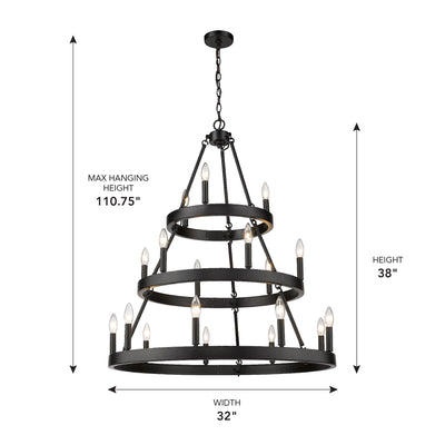 Golden Lighting Alastair 18-light 3-tier Chandelier (3+6+9) in Matte Black - - Golden Lighting