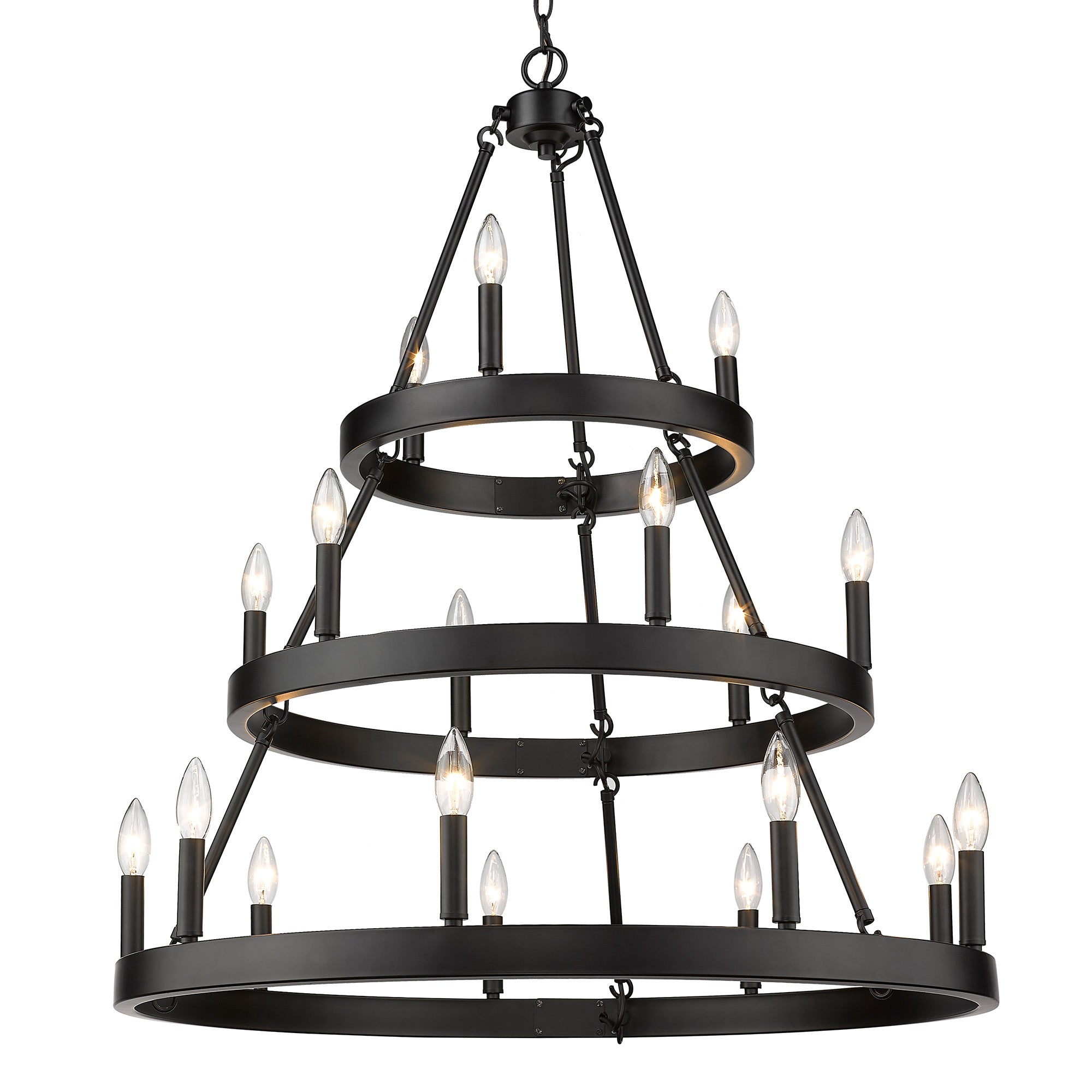 Alastair 3 Tier 3+6+9 Light Chandelier in Matte Black - - Golden Lighting