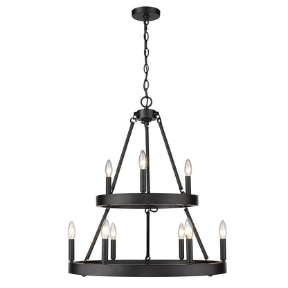 Alastair 2 Tier 3+6 Light Chandelier in Matte Black - Matte Black / No Shade / NA - Golden Lighting