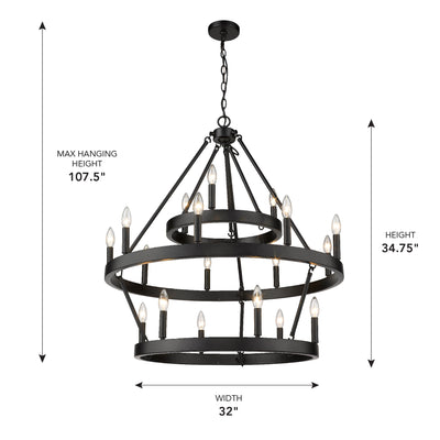 Golden Lighting Alastair 18-light 3-tier Chandelier (3+9+6) in Matte Black - - Golden Lighting