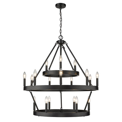 Alastair 3 Tier 3+9+6 Light Chandelier in Matte Black - Default Title - Golden Lighting