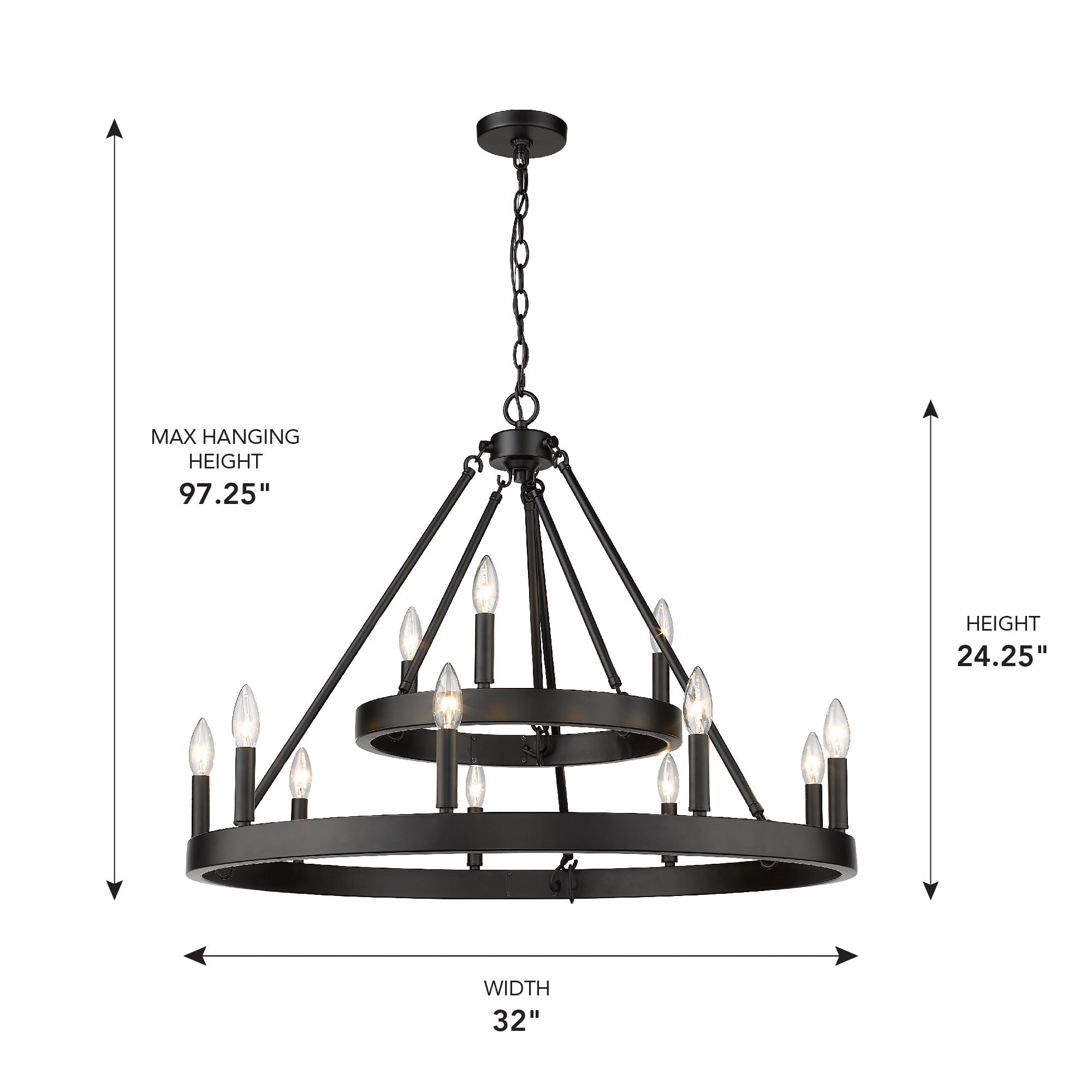 Golden Lighting Alastair 12-light Chandelier in Matte Black - - Golden Lighting