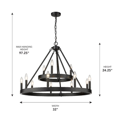 Golden Lighting Alastair 12-light Chandelier in Matte Black - - Golden Lighting