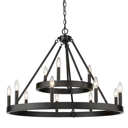 Alastair 2 Tier 3+9 Light Chandelier in Matte Black - - Golden Lighting