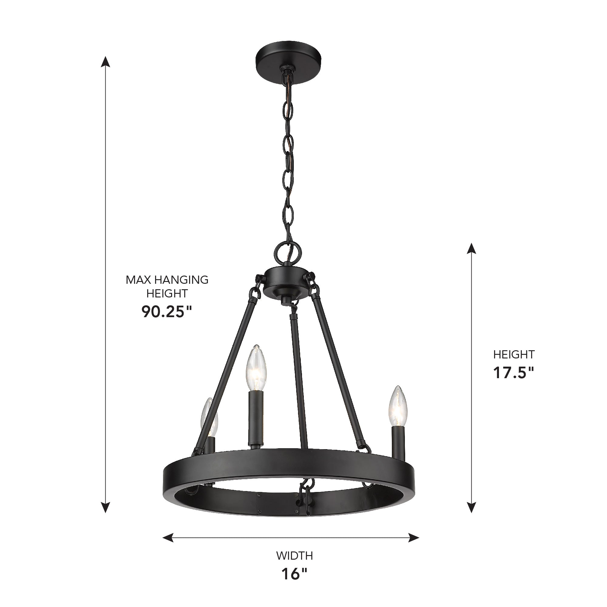 Golden Lighting Alastair 3-light Chandelier in Matte Black - - Golden Lighting