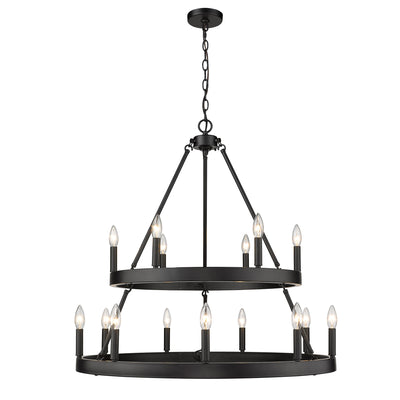 Golden Lighting Alastair 15-light 2-tier Chandelier (6+9) Matte Black - - Golden Lighting