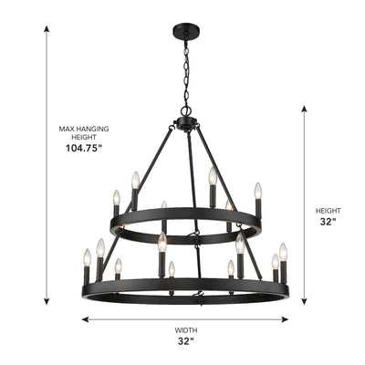Golden Lighting Alastair 15-light 2-tier Chandelier (6+9) Matte Black - - Golden Lighting
