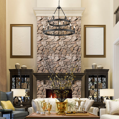 Alastair 2 Tier 6+9 Light Chandelier in Matte Black - Default Title - Golden Lighting