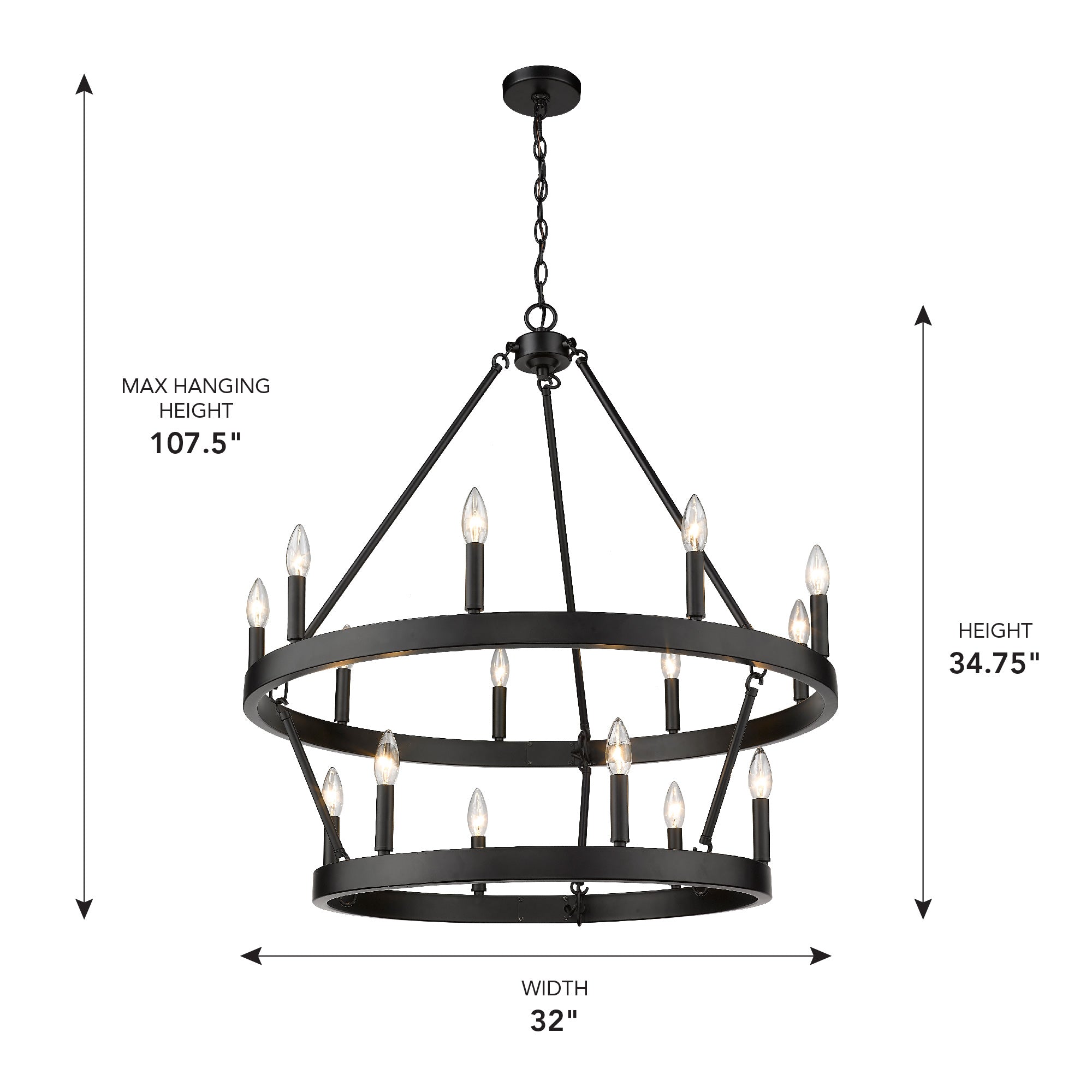 Golden Lighting Alastair 15-light 2-tier Chandelier (9+6) in Matte Black - - Golden Lighting