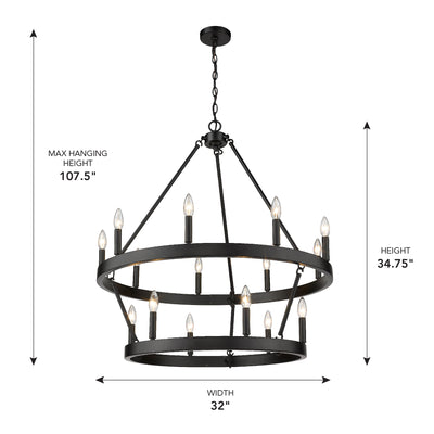 Golden Lighting Alastair 15-light 2-tier Chandelier (9+6) in Matte Black - - Golden Lighting