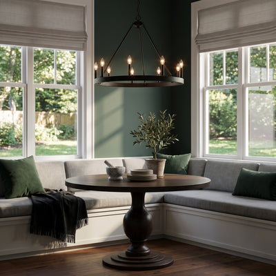 Alastair 9-light Chandelier in Matte Black, AI-visualized room scene - Golden Lighting