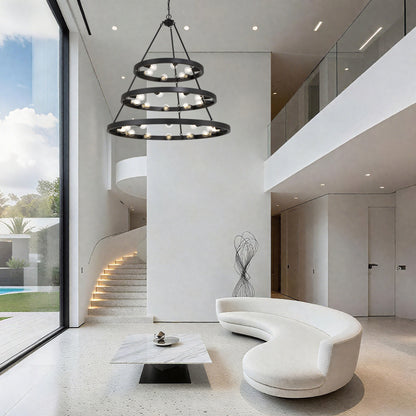 Golden Lighting Castile 27-light 2-tier Chandelier (6+9+12) in Matte Black - - Golden Lighting