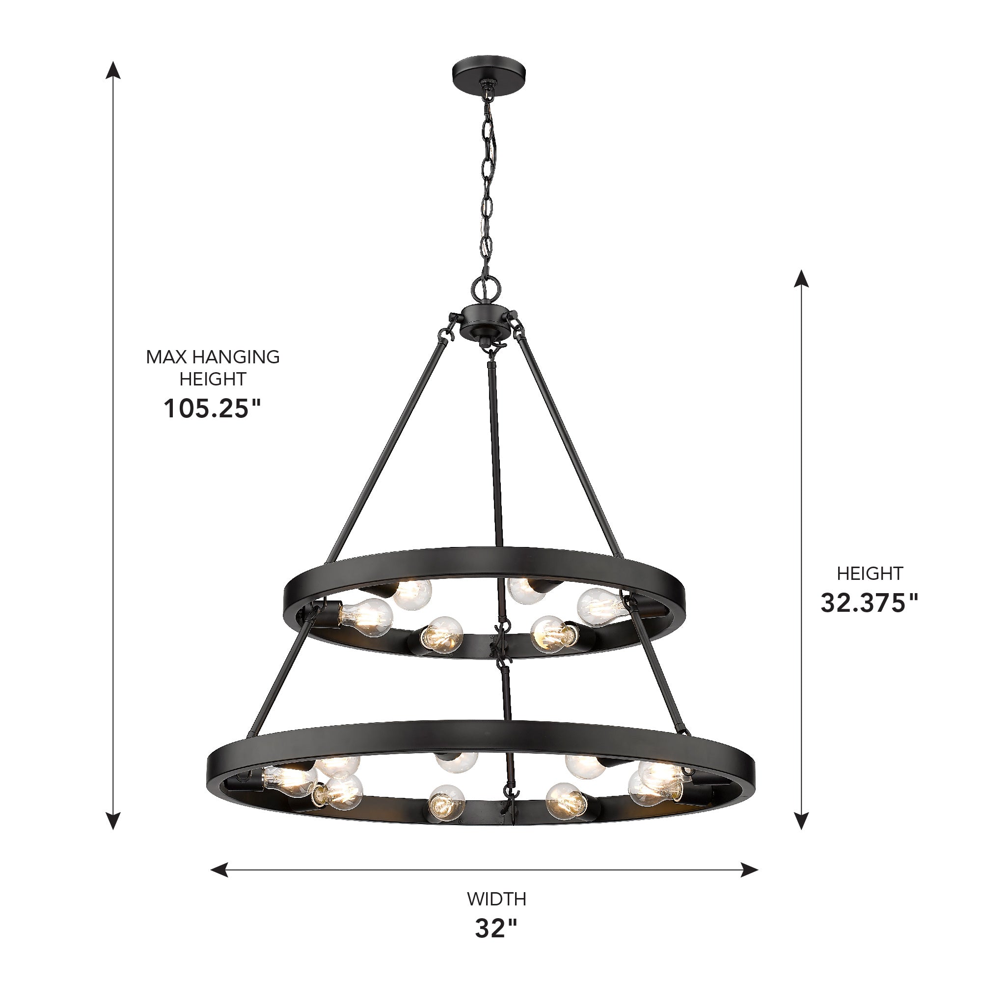 Golden Lighting Castile 15-light 2-tier Chandelier (6+9) in Matte Black - - Golden Lighting