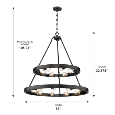 Golden Lighting Castile 15-light 2-tier Chandelier (6+9) in Matte Black - - Golden Lighting