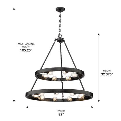 Golden Lighting Castile 15-light 2-tier Chandelier (6+9) in Matte Black - - Golden Lighting