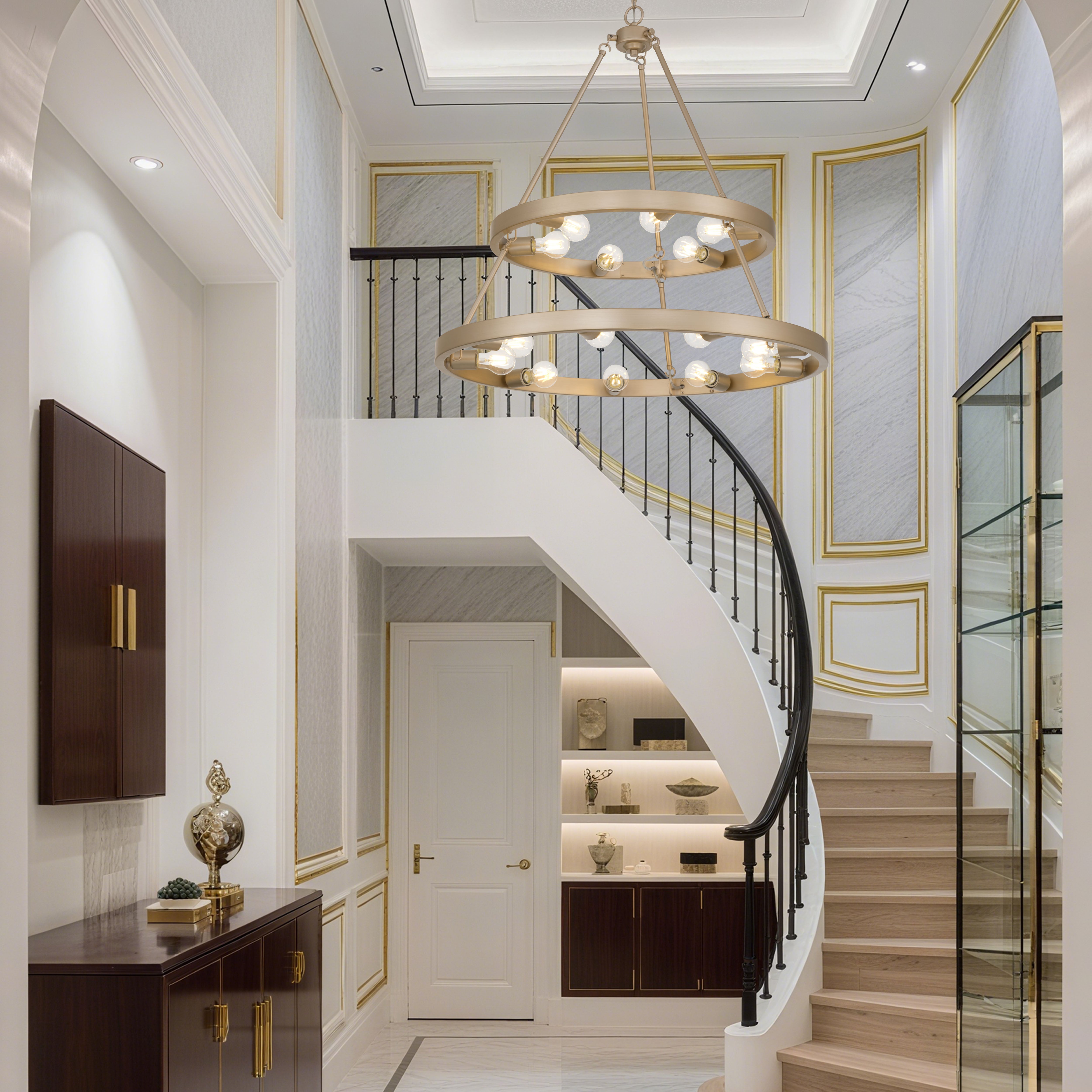 Golden Lighting Castile 15-light 2-tier Chandelier (6+9) in French Gold - - Golden Lighting