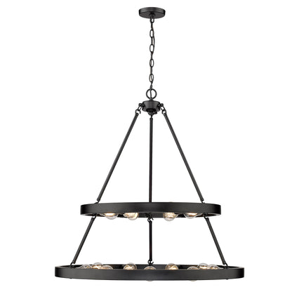 Castile 2 Tier - 15 Light Chandelier (Top 6, Bottom 9) - Matte Black / No Shade / NA - Golden Lighting