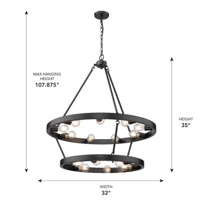 Golden Lighting Castile 15-light 2-tier Chandelier (9+6) in Matte Black - - Golden Lighting