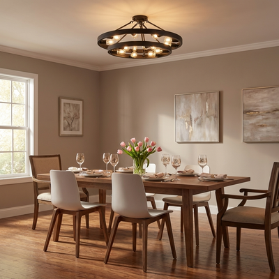 Castile 15-light Semi-Flush Mount in Matte Black, alternate view - Golden Lighting