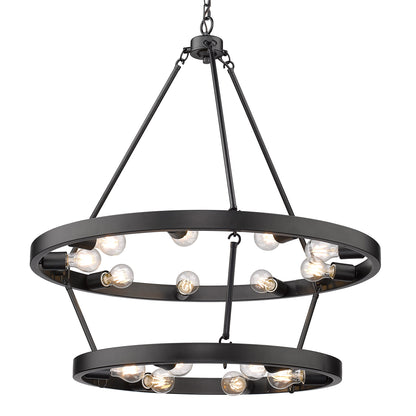 Golden Lighting Castile 15-light 2-tier Chandelier (9+6) in Matte Black