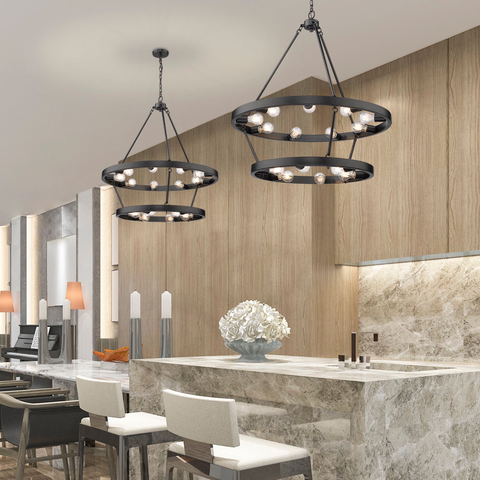 Golden Lighting Castile 15-light 2-tier Chandelier (9+6) in Matte Black