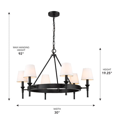 Edinburgh 6-light Chandelier in Matte Black and Modern White shade