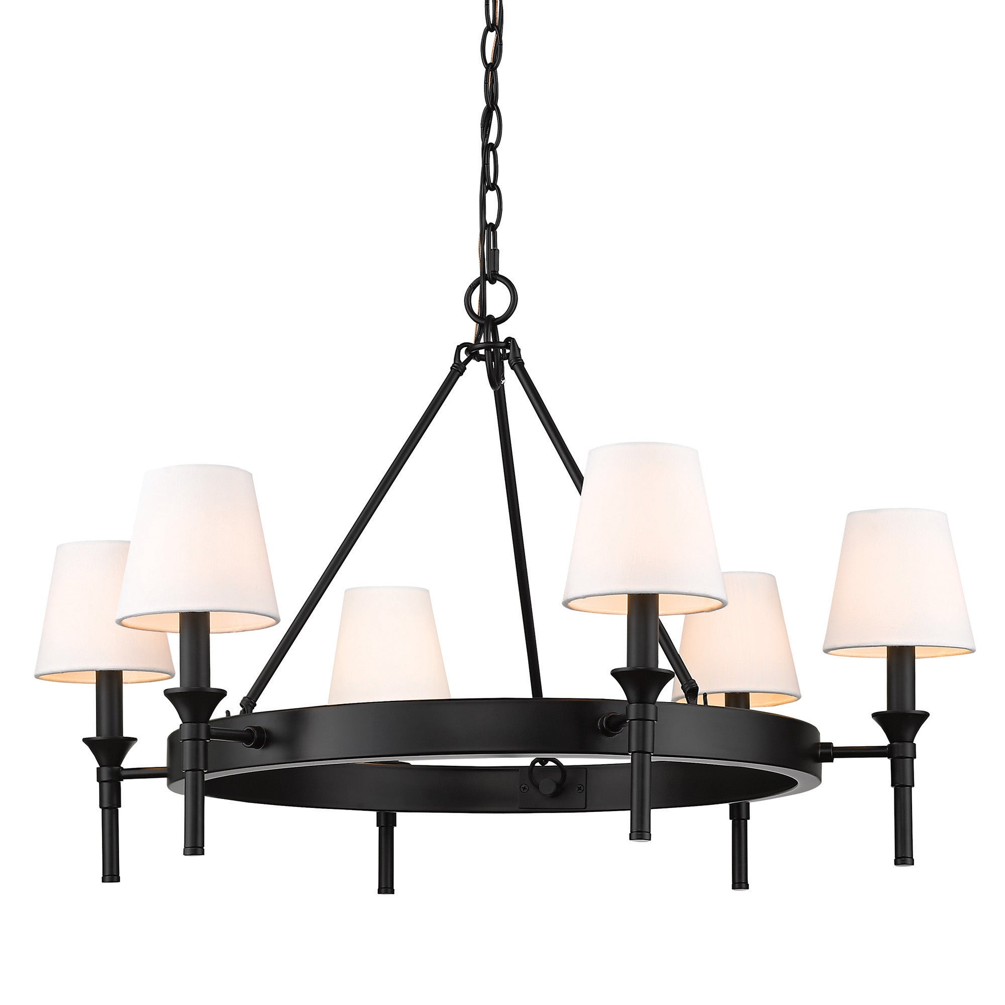 Edinburgh 6 Light Chandelier in Matte Black with Modern White Shade - - Golden Lighting