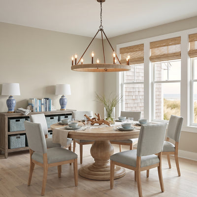 Yates 9-light Chandelier in Burnished Chestnut, AI-visualized dining room scene - Golden Lighting