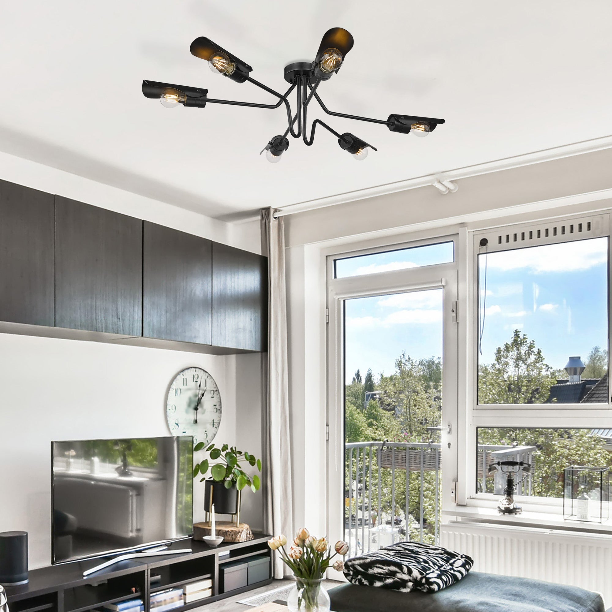Newton 6-light Semi-Flush Mount in Matte Black