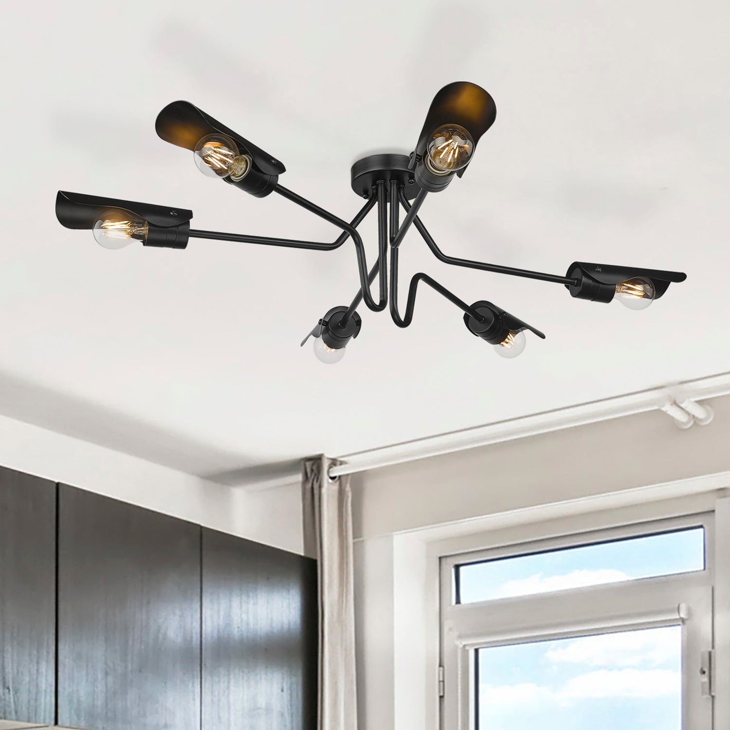 Newton 6-light Semi-Flush Mount in Matte Black