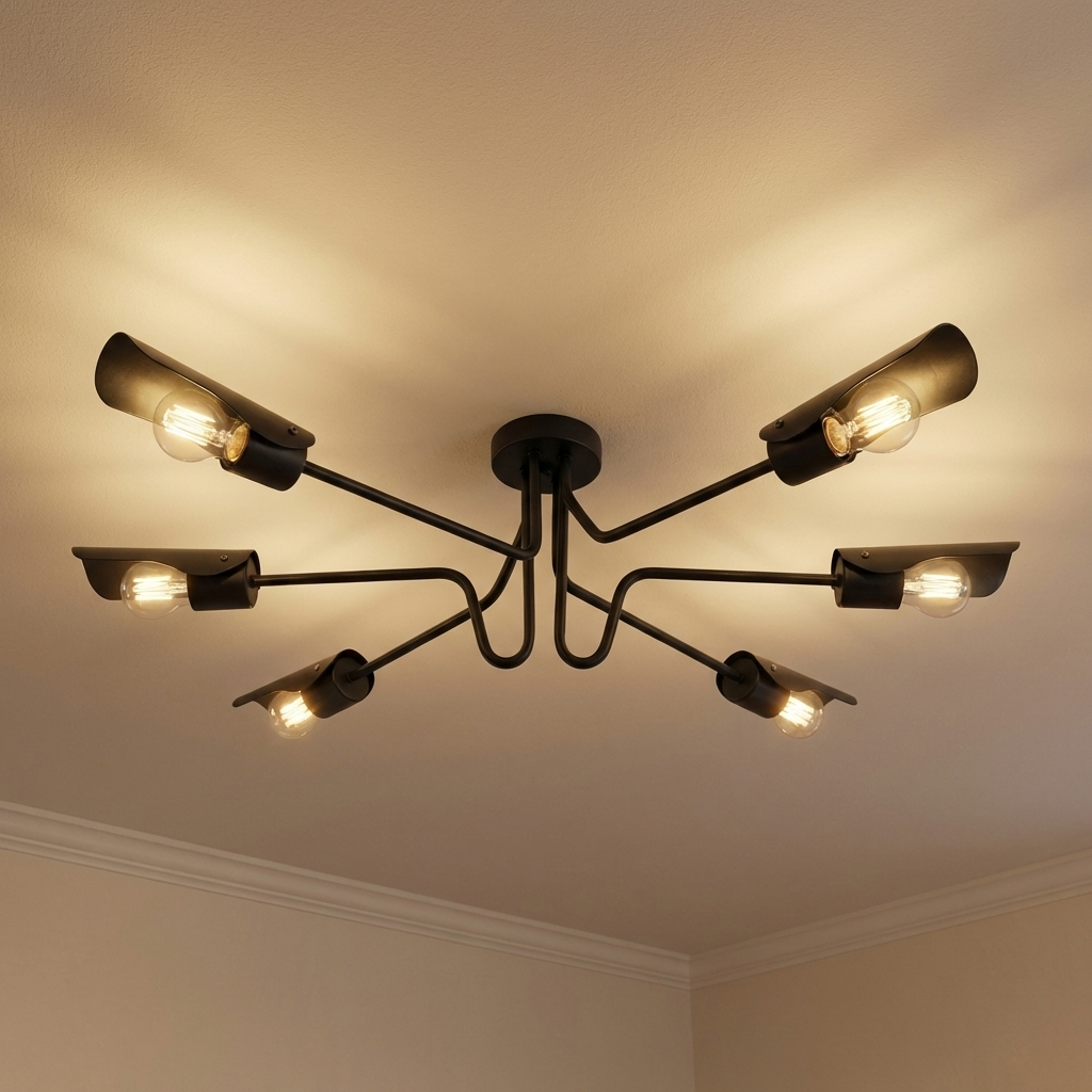 Newton 6-light Semi-Flush Mount in Matte Black, alternate view - Golden Lighting