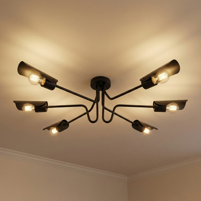 Newton 6-light Semi-Flush Mount in Matte Black, alternate view - Golden Lighting