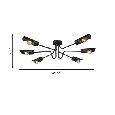 Newton 6-light Semi-Flush Mount in Matte Black, dimensions diagram - Golden Lighting
