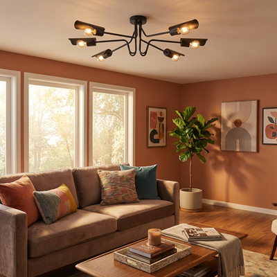 Newton 6-light Semi-Flush Mount in Matte Black, alternate view - Golden Lighting