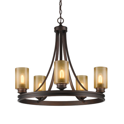 Hidalgo 5 Light Chandelier in Sovereign Bronze with Regal Glass - - Golden Lighting