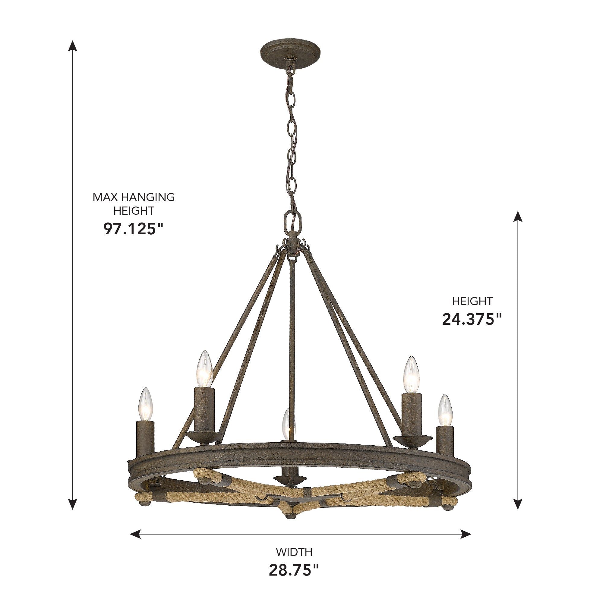 Stokes 5-light Chandelier in Dark Rust