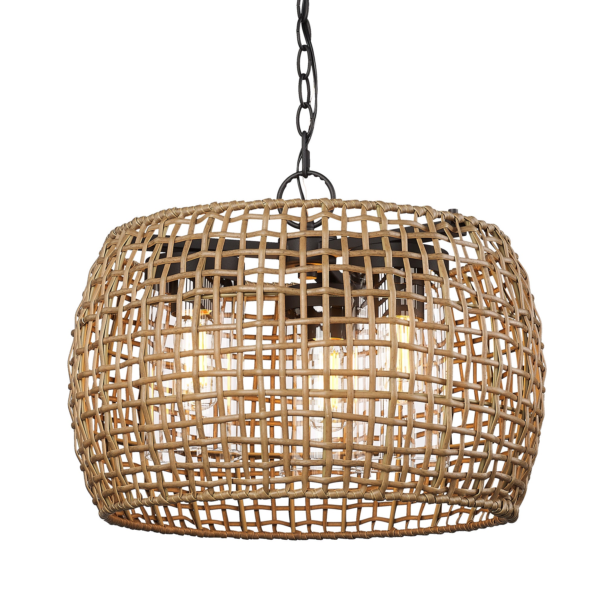 Piper 3 Light Pendant - Outdoor in Natural Black with Maple All-Weather Wicker Shade - - Golden Lighting