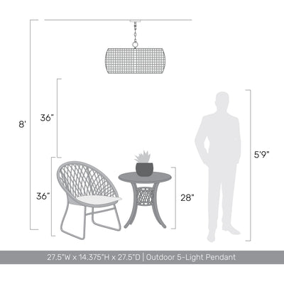 Golden Lighting Piper 5-light Outdoor Pendant in Natural Black - - Golden Lighting