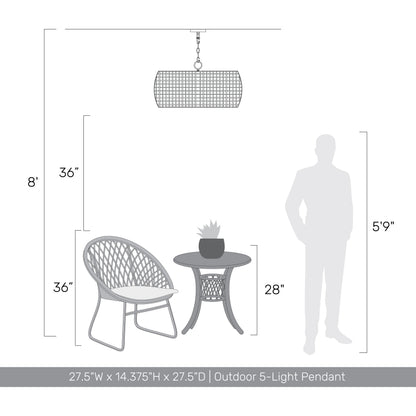 Golden Lighting Piper 5-light Outdoor Pendant in Natural Black - - Golden Lighting