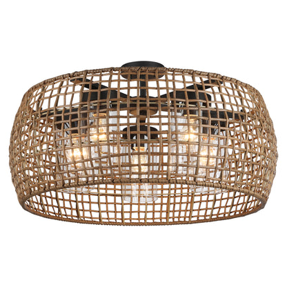 Piper 5 Light Semi-Flush - Outdoor in Natural Black with Maple All-Weather Wicker Shade - Default Title - Golden Lighting