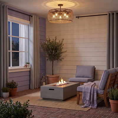 Piper 5-light Outdoor Ceiling in Natural Black, AI-visualized patio scene - Golden Lighting