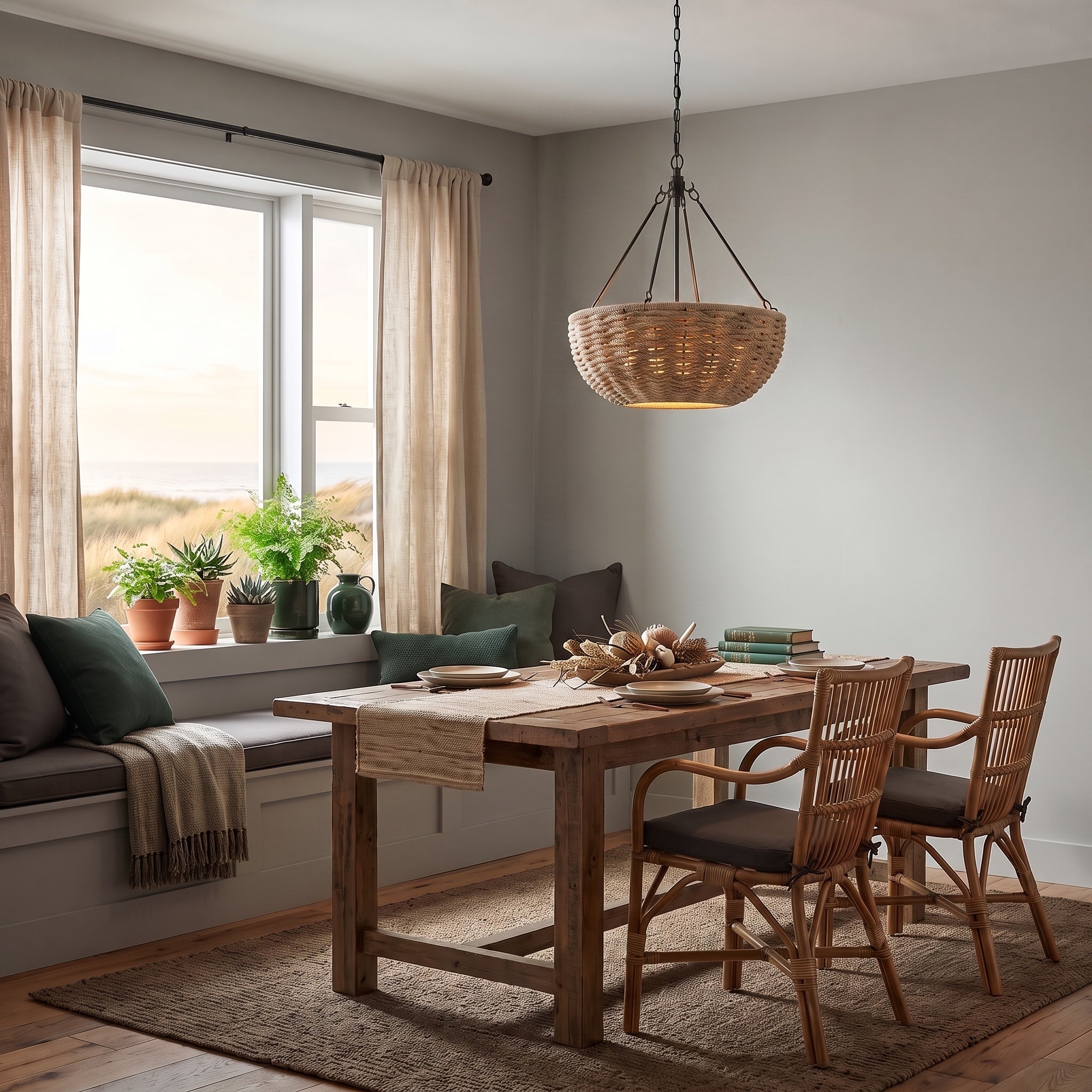 Hathaway 4-light Pendant in Matte Black, AI-visualized room scene - Golden Lighting