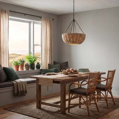 Hathaway 4-light Pendant in Matte Black, AI-visualized room scene - Golden Lighting