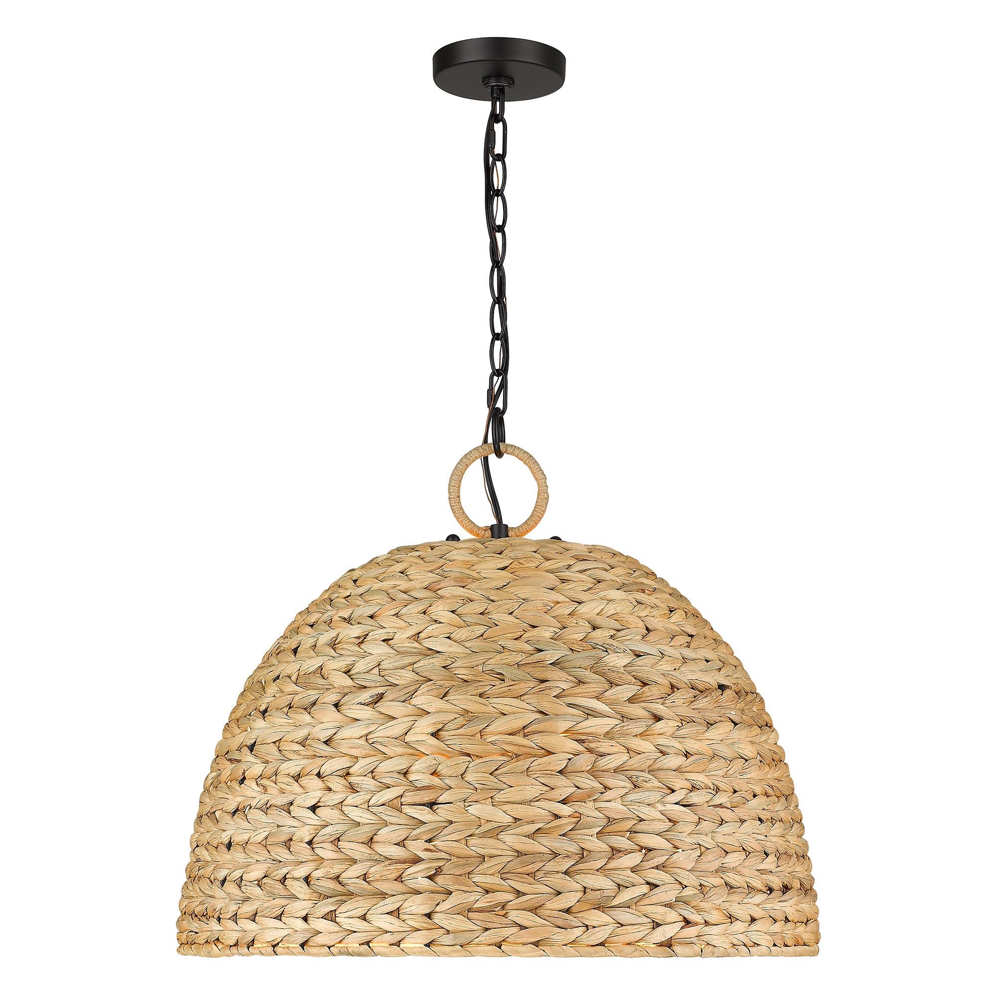 Golden Lighting Rue 5-light Pendant in Matte Black and Woven Sweet Grass shade - - Golden Lighting