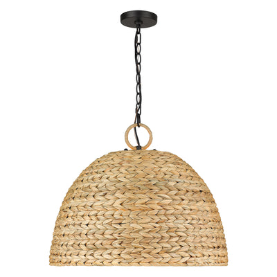 Golden Lighting Rue 5-light Pendant in Matte Black and Woven Sweet Grass shade - - Golden Lighting