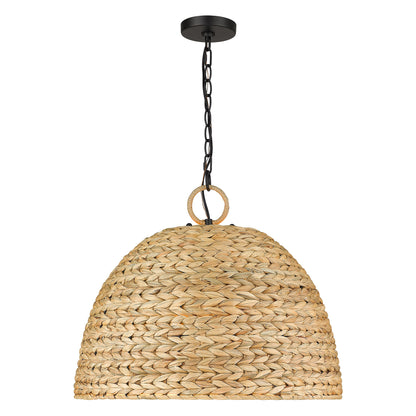 Golden Lighting Rue 5-light Pendant in Matte Black and Woven Sweet Grass shade - - Golden Lighting