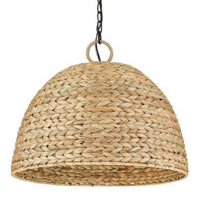Golden Lighting Rue 5-light Pendant in Matte Black and Woven Sweet Grass shade - - Golden Lighting