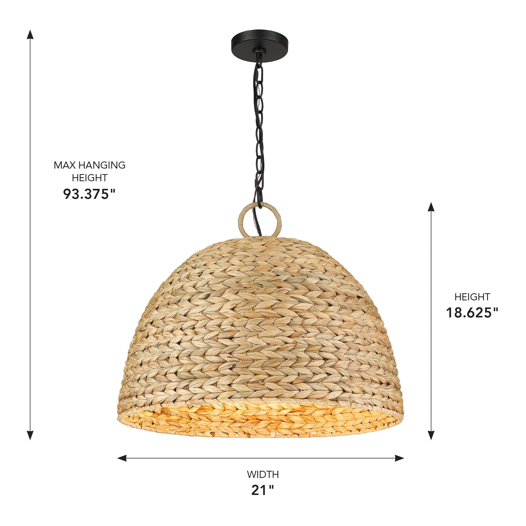 Golden Lighting Rue 5-light Pendant in Matte Black and Woven Sweet Grass shade - - Golden Lighting